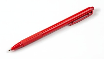 Minimalist Flat Lay of Red Pen Diagonally Placed on White Background in Design
