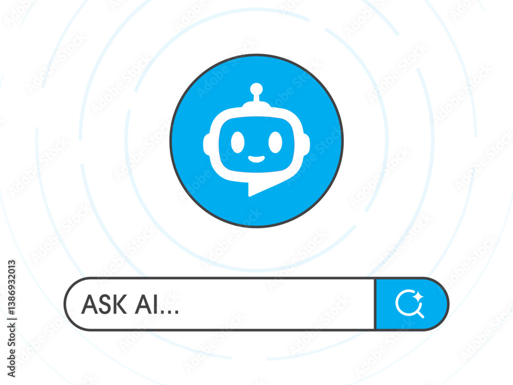 Aufkleber Concept of Artificial intelligence. Chatbot and AI Assistant. Search engine bar and Robot. Input prompt as commands for search and analysis by AI. Vector illustration.