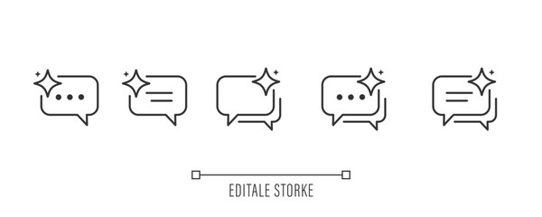 Chat with AI icon set. Support and service by AI. Artificial intelligence sign. Robot assistant. Icons for app user interface and web elements. Vector illustration. Editable stroke.