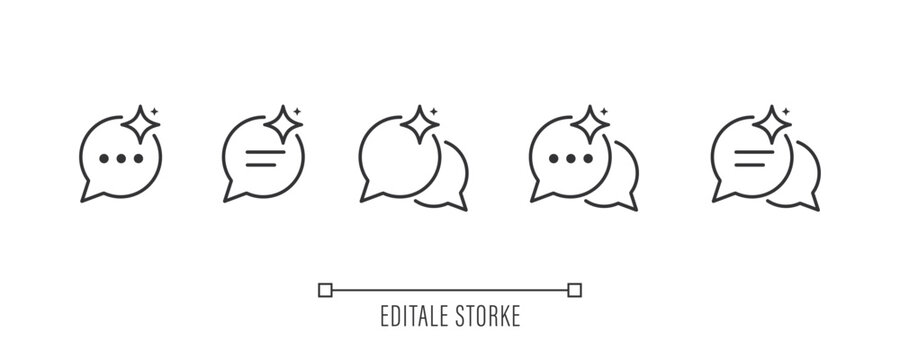 Chat with AI icon set. Support and service by AI. Artificial intelligence sign. Robot assistant. Icons for app user interface and web elements. Vector illustration. Editable stroke.