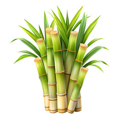 Obraz premium Fresh Green Sugar Cane Stalks And Leaves On A white Background Illustration