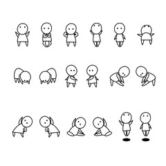 体操をする可愛い白黒のミニキャラのセット