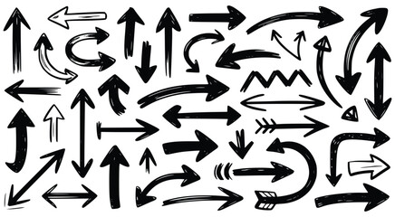 Hand Drawn Arrows Vector Pack Various Black Directional Arrows On White Background