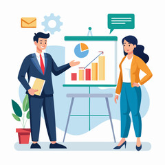 Office business idea graph board presenter white background isolated vector