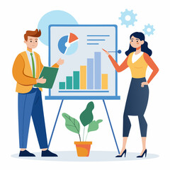 Office business idea graph board presenter white background isolated vecto