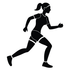 Black Silhouette Of A Woman Running Or Jogging Vector Illustration Design.
