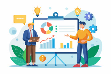 Office business idea graph board presenter white background isolated vector