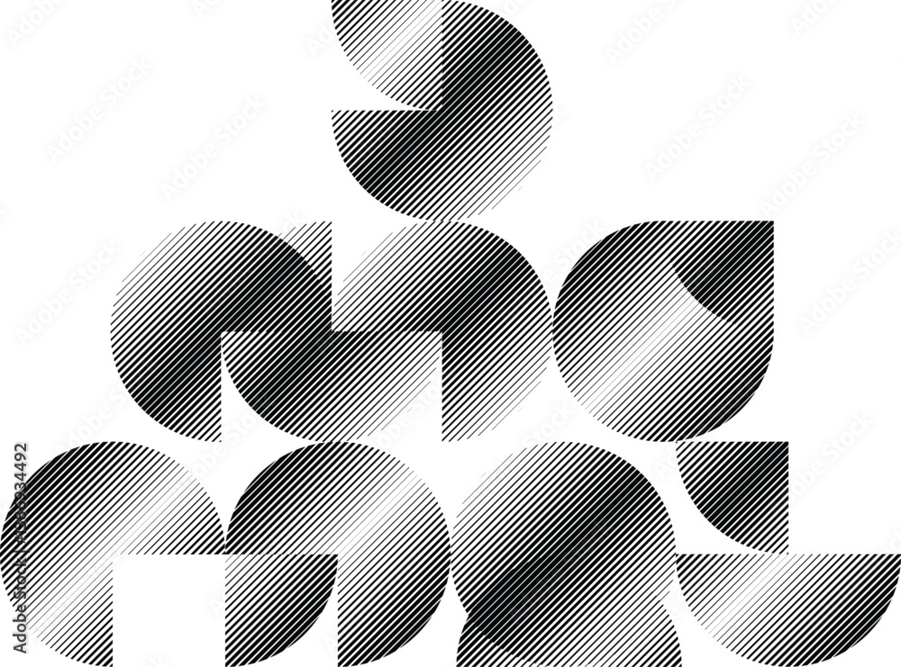Poster modern artistic layout set with semicircle design elements . many lines form half circles in art sty