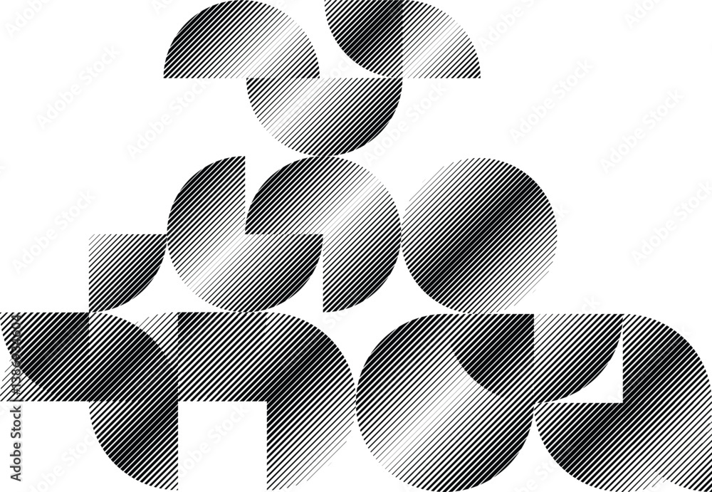 Poster modern artistic layout set with semicircle design elements . many lines form half circles in art sty