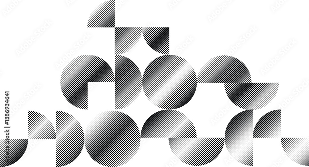 Poster modern artistic layout set with semicircle design elements . many lines form half circles in art sty
