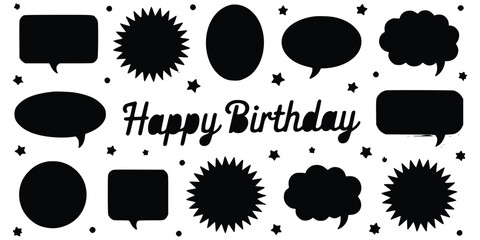 Happy Birthday Silhouette With Speech Bubbles And Starry Background Element