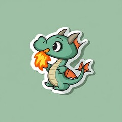 Obraz premium Dragon breathing fire cartoon sticker vector