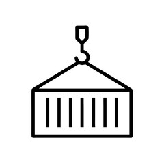 Cargo container suspended by a crane hook in a minimalist style  