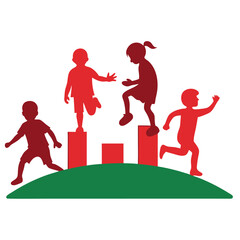 Children-silhouettes-in-play climbing running 