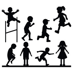 Children-silhouettes-in-play climbing running 