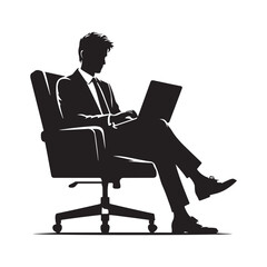 A man sitting a chair with a laptop silhouette vector on a white background   
