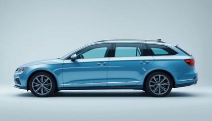 Blue Station Wagon Car Side View Sleek Design on Light Background