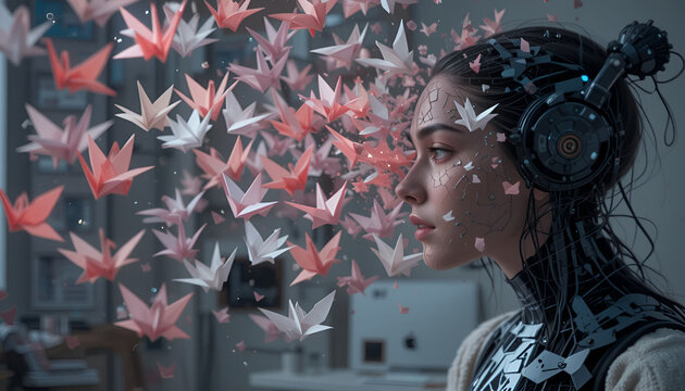 A depressed viral influencer receives therapy from an AI that filters their self-hating comments into origami cranes.