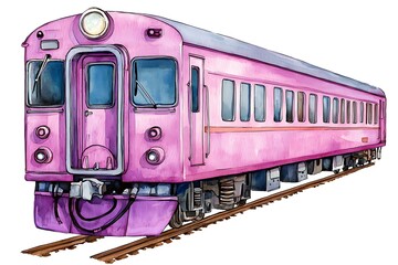Fototapeta premium Vibrant Pink Train Car Illustration on Scenic Railway Track