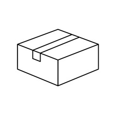 Shipping Box Icon: A simple, clean line drawing of a closed cardboard shipping box, perfect for illustrating concepts of delivery, packaging, or e-commerce.