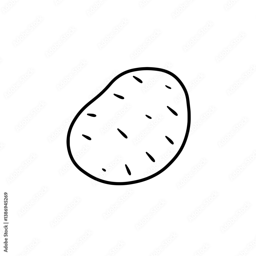 Poster simple potato sketch: an outlined illustration of a single, unadorned potato. this drawing captures 