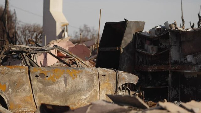 Close up of burnt down homes in Altadena California