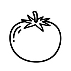 Simple Tomato Illustration: A clean, minimalist line drawing of a ripe tomato, showcasing its classic round shape and distinctive stem, perfect for culinary or agricultural themes.