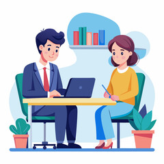 office a Mean and a Lady's are business partners notes desk white background  isolated vector