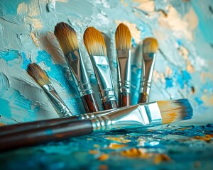 Fototapeta premium Artist Paintbrushes on Palette.