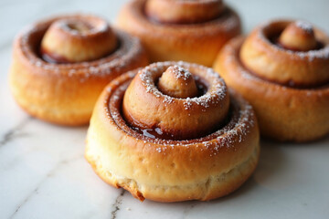 Fototapeta premium Four Cinnamon Rolls: Delicious Breakfast Pastries