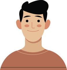 Flat vector illustration of a friendly young man's face, a smiling character avatar.