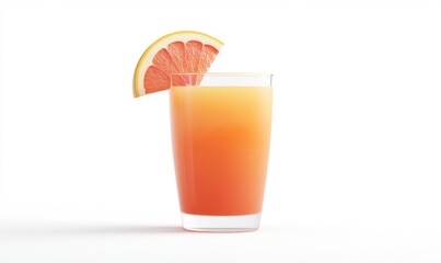 Grapefruit juice drink in glass, white background, refreshing summer beverage, healthy breakfast