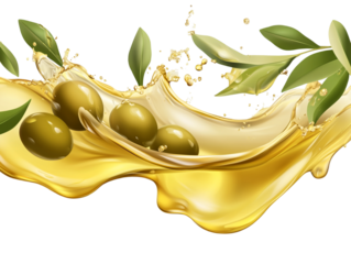  Olive oil splash with olive leaves and olives vector illustration isolated on transparent background png