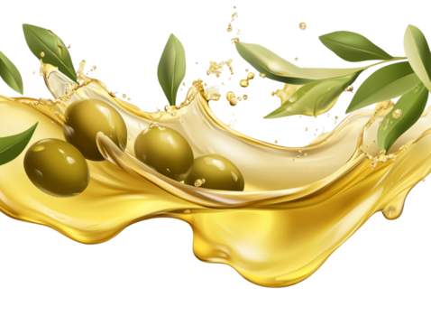  Olive oil splash with olive leaves and olives vector illustration isolated on transparent background png