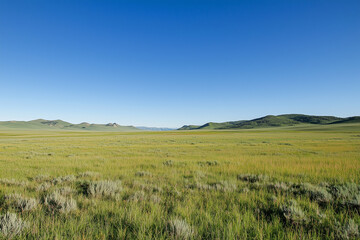 rolling hills and clear blue sky