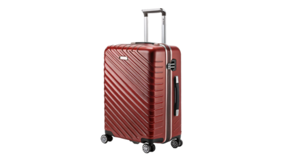 The sleek red hard-shell suitcase has spinner wheels and a telescopic handle, which is ideal for stylish and durable travel. It has a lightweight and impact-resistant design.
