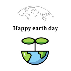 Wall sticker with the theme of Earth Day in an international minimalist style with simple and clean illustrations with the greenery of the earth and plants