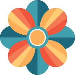 Retro Flower Design with Geometric Petals and Vibrant Teal and Orange Color Palette