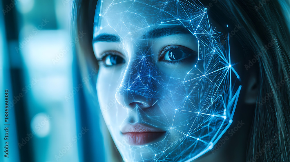 Poster an ai powered system enhancing facial recognition for security by analyzing biometric data, environm