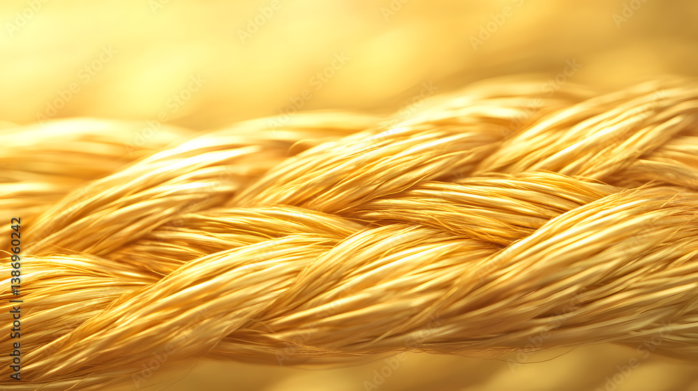 Poster close-up view of woven golden rope with a soft shimmering texture