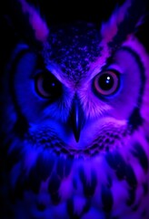 Fototapeta premium A close up of an owl's face in the dark