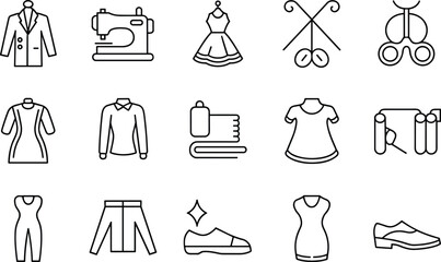 Fashion And Sewing Icons Outlined On White Background Representing Clothing Design Tailoring And Apparel