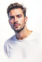 Fototapeta premium A man with a white shirt is looking at the camera