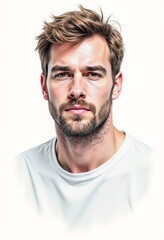 Obraz premium A man with a beard wearing a white t-shirt