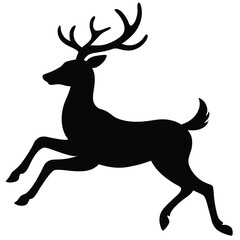 Elegant Reindeer Silhouette Leaping Across White Background Wildlife Symbolism And Festive Spirit.
