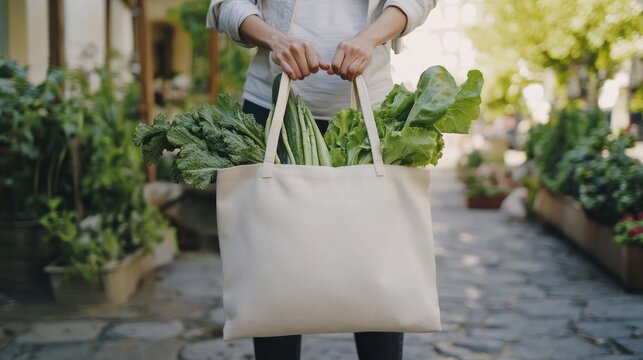 Woman holding organic produce outdoors
