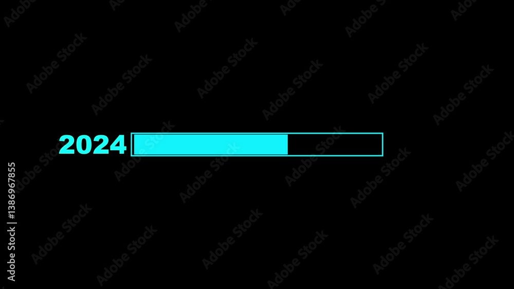 Poster new year 2025 loading bar animation. neon glowing new year 2025. year change concept animation. year