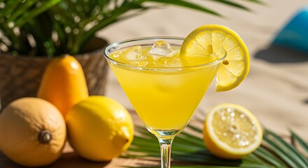 Fototapeta premium Refreshing Lemon Cocktail on a Sunny Beach AI Generated