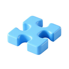 Obraz premium Single blue puzzle piece made of smooth plastic, featuring interlocking tabs and slots for assembly, ideal for representing teamwork ,PNG file isolate on transparent background,