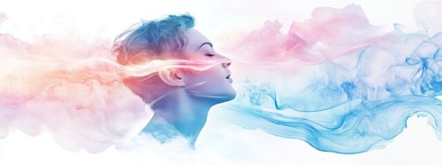 Surreal watercolor representation of a woman in a dreamlike state. Generative AI